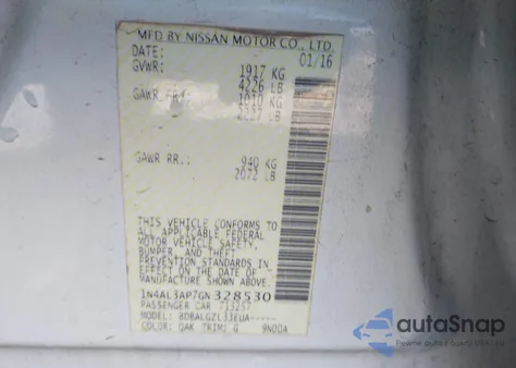 2016 Nissan Altima 2.5/2.5 S/2.5 Sl/2.5 Sr/2.5 Sv from USA, damaged, VIN 1N4AL3AP7GN328530